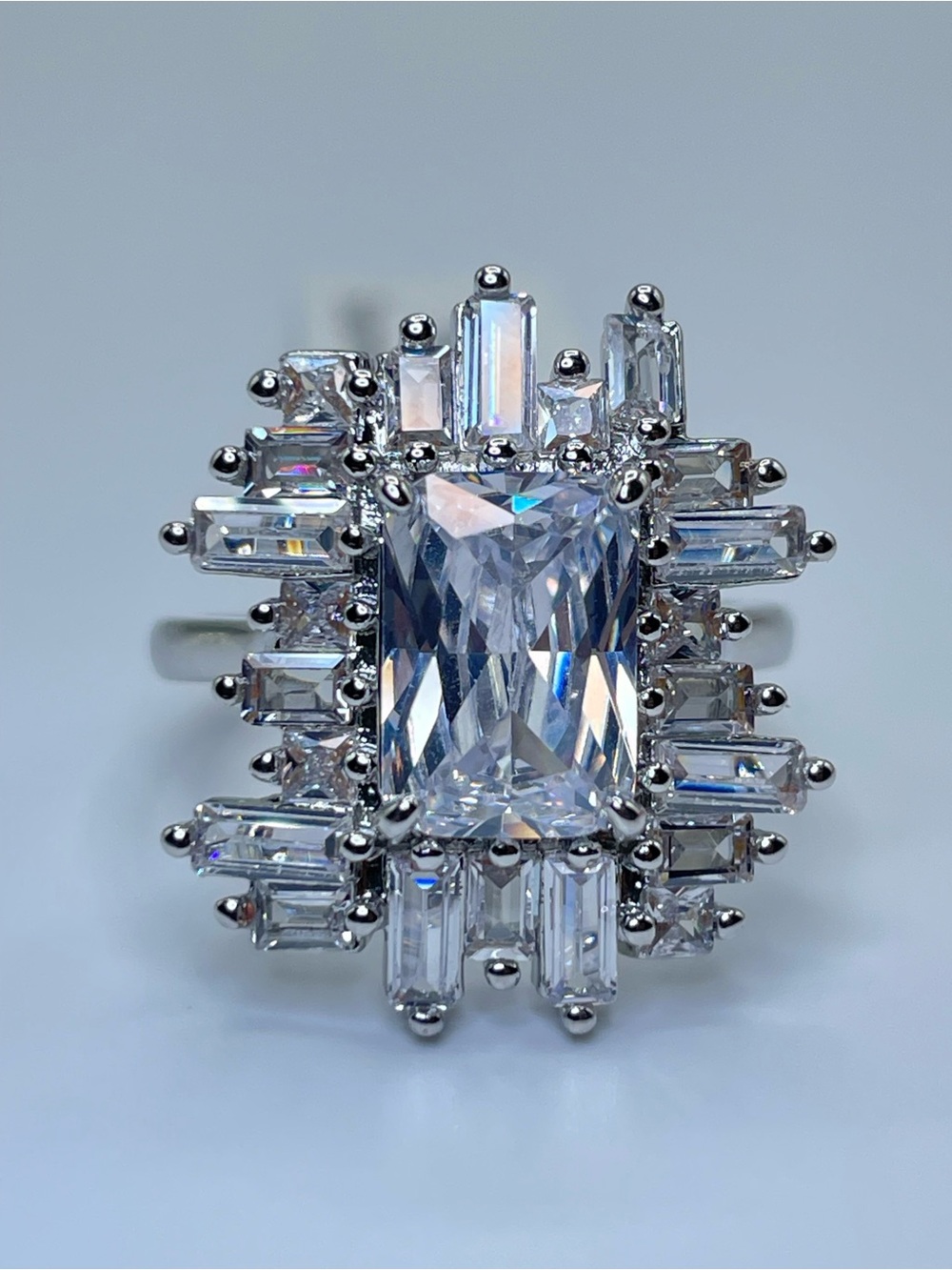 Swarovski Crystal Elements White Crystal Halo Art Deco Statement Ring Sz 6.5